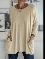 Women's Loose Fit Long Sleeve Shirt | Round Neck Casual Top with Pocket thumbnail 17