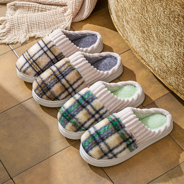 Plaid Plush Slippers Warm Soft Non-slip Bedroom Home Slippers