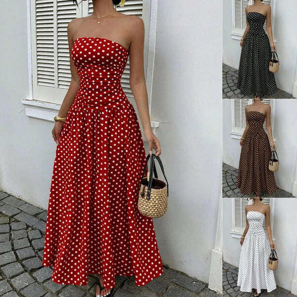 Off-Shoulder Strapless Dress | High-Waist Sleeveless Midi Dress