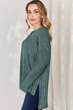 Basic Bae Full Size Ribbed Half Button Long Sleeve High-Low T-Shirt thumbnail 10