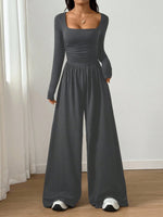 Square Neck Wide Leg Jumpsuit – Long Sleeve A-Line Loose Fit thumbnail 3