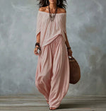 Off-Shoulder Loose Fit Casual Two Piece Outfit with Flare Pants thumbnail 5