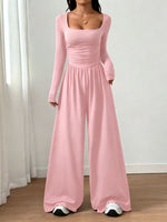 Square Neck Wide Leg Jumpsuit – Long Sleeve A-Line Loose Fit thumbnail 14