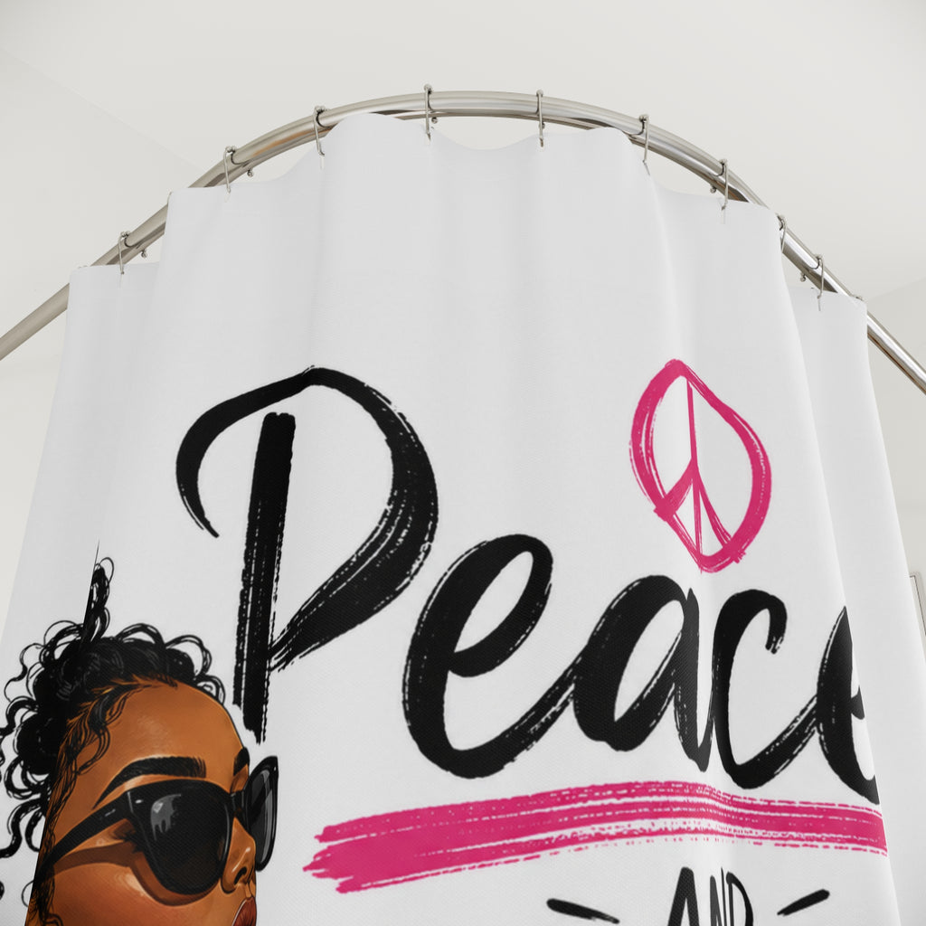 Shower Curtain — "Peace and Progress" Inspirational Afrocentric Bathroom Decor