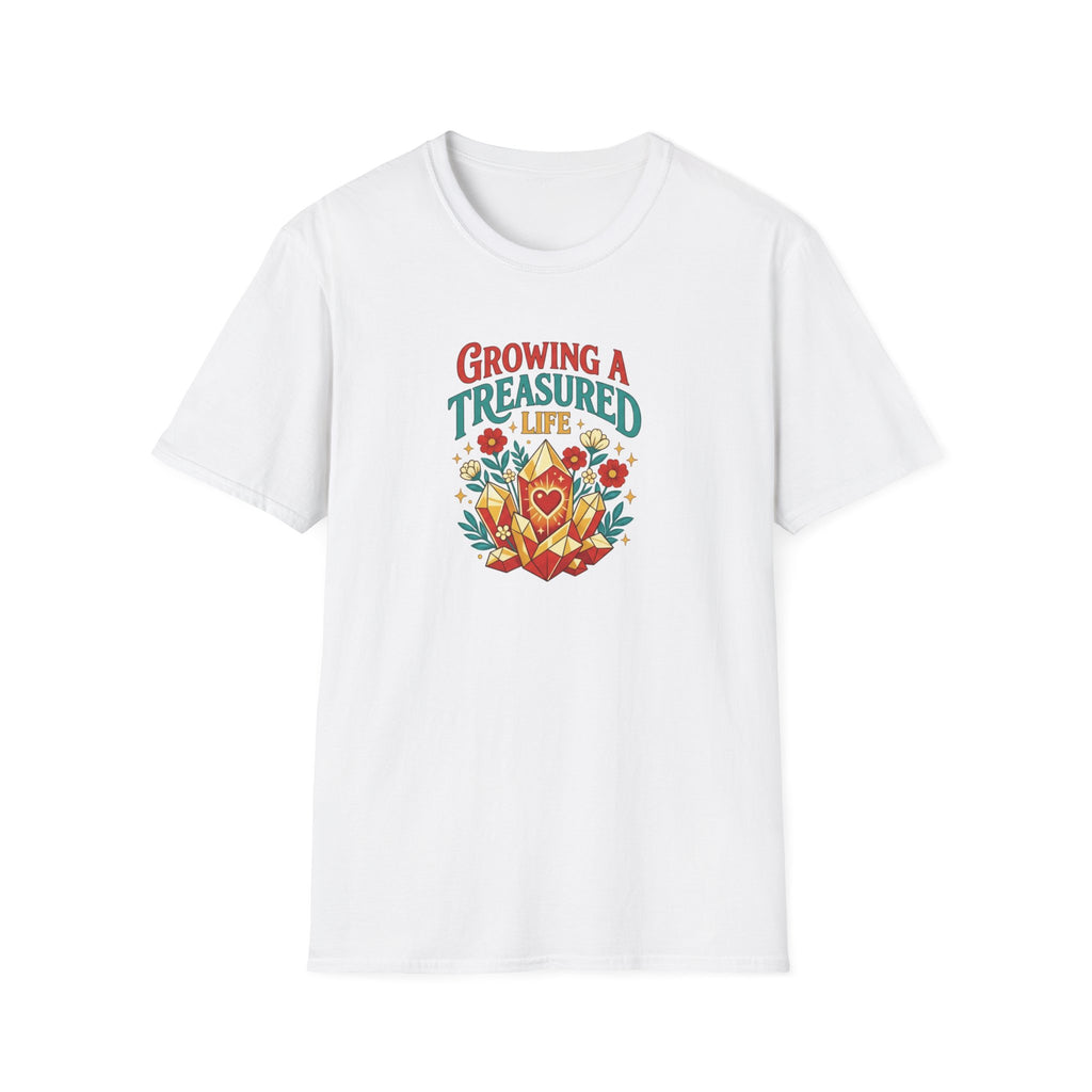 Growing a Treasured Life T-Shirt — Floral Heart & Gem Inspirational Tee