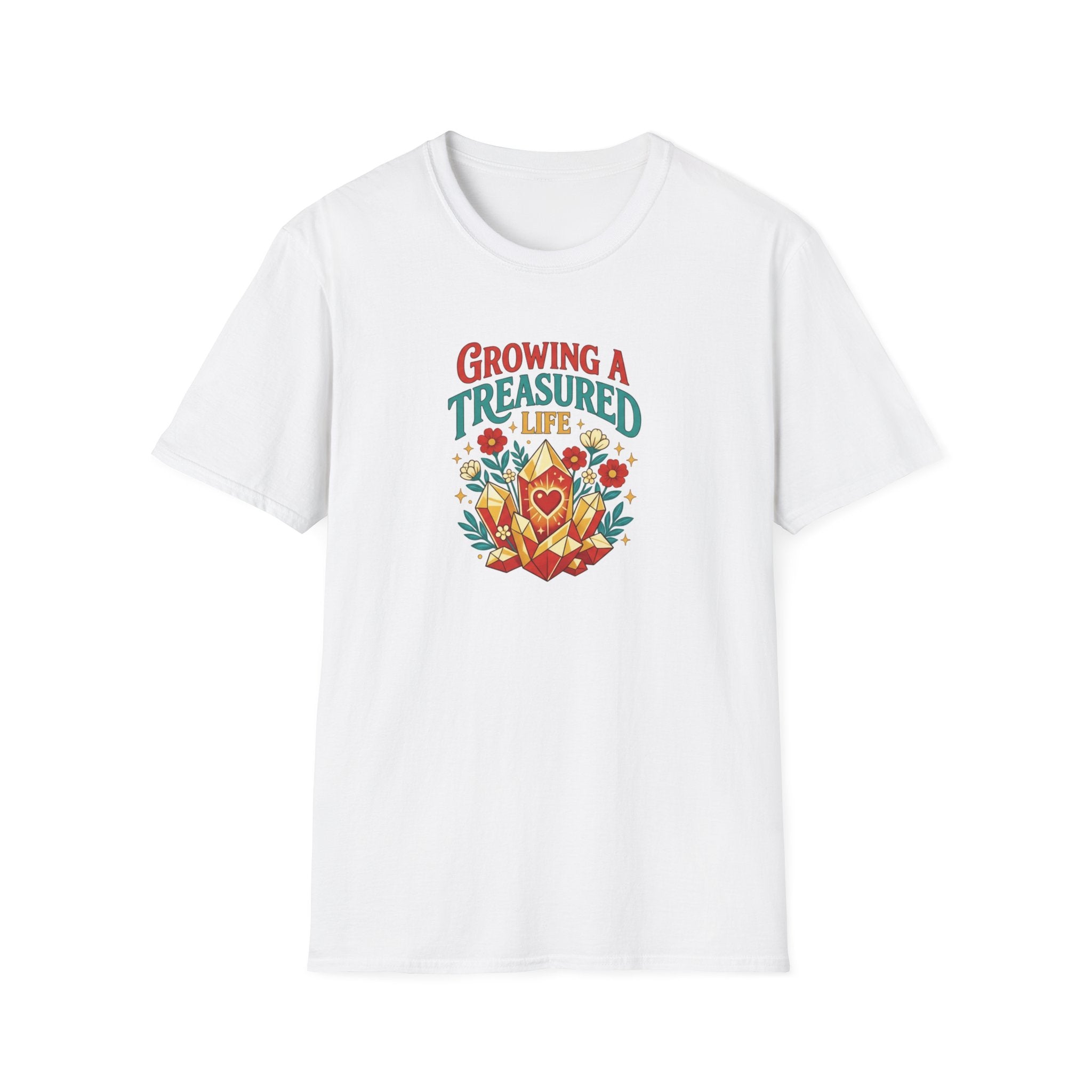 Growing a Treasured Life T-Shirt — Floral Heart & Gem Inspirational Tee