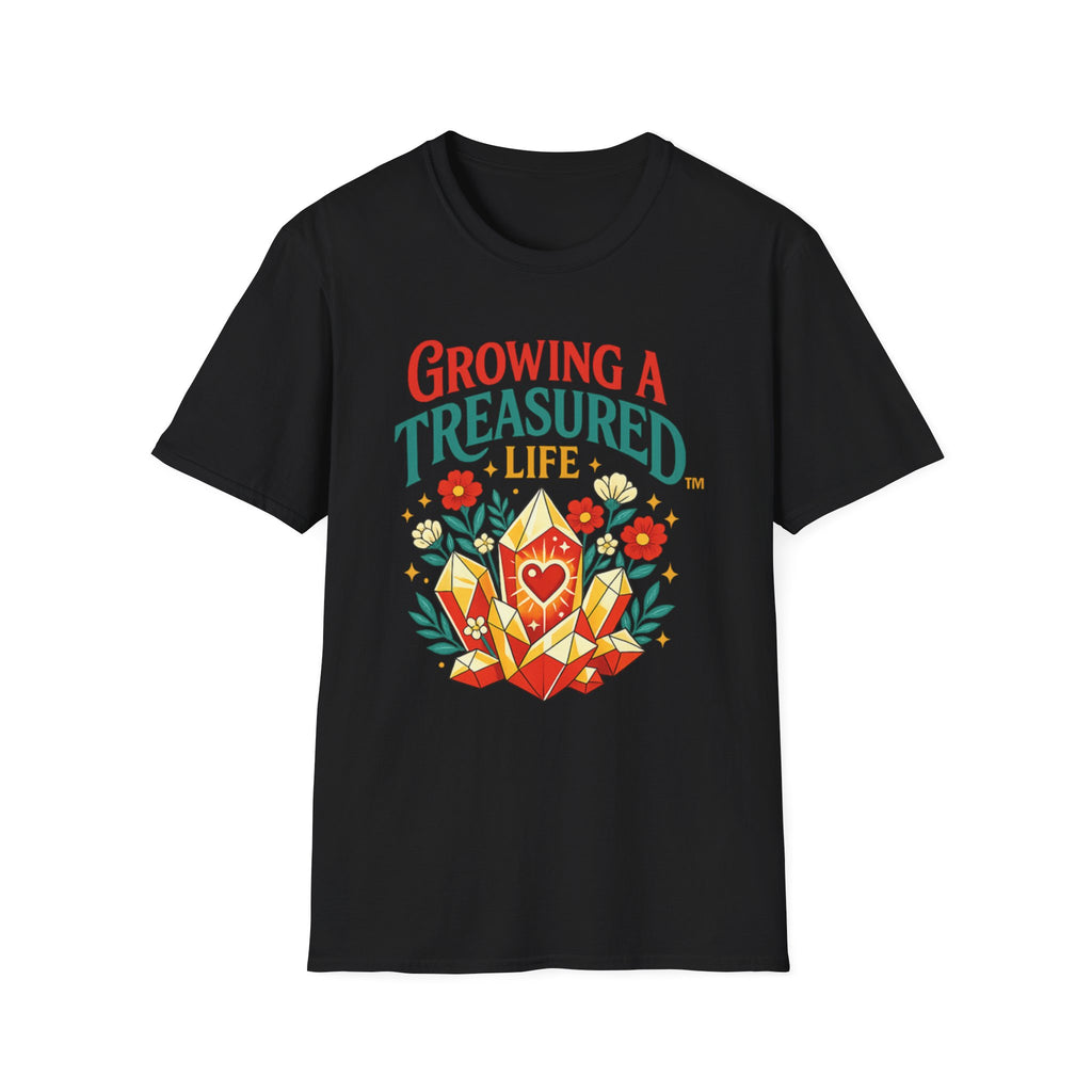 Growing a Treasured Life T-Shirt — Floral Heart & Gem Inspirational Tee