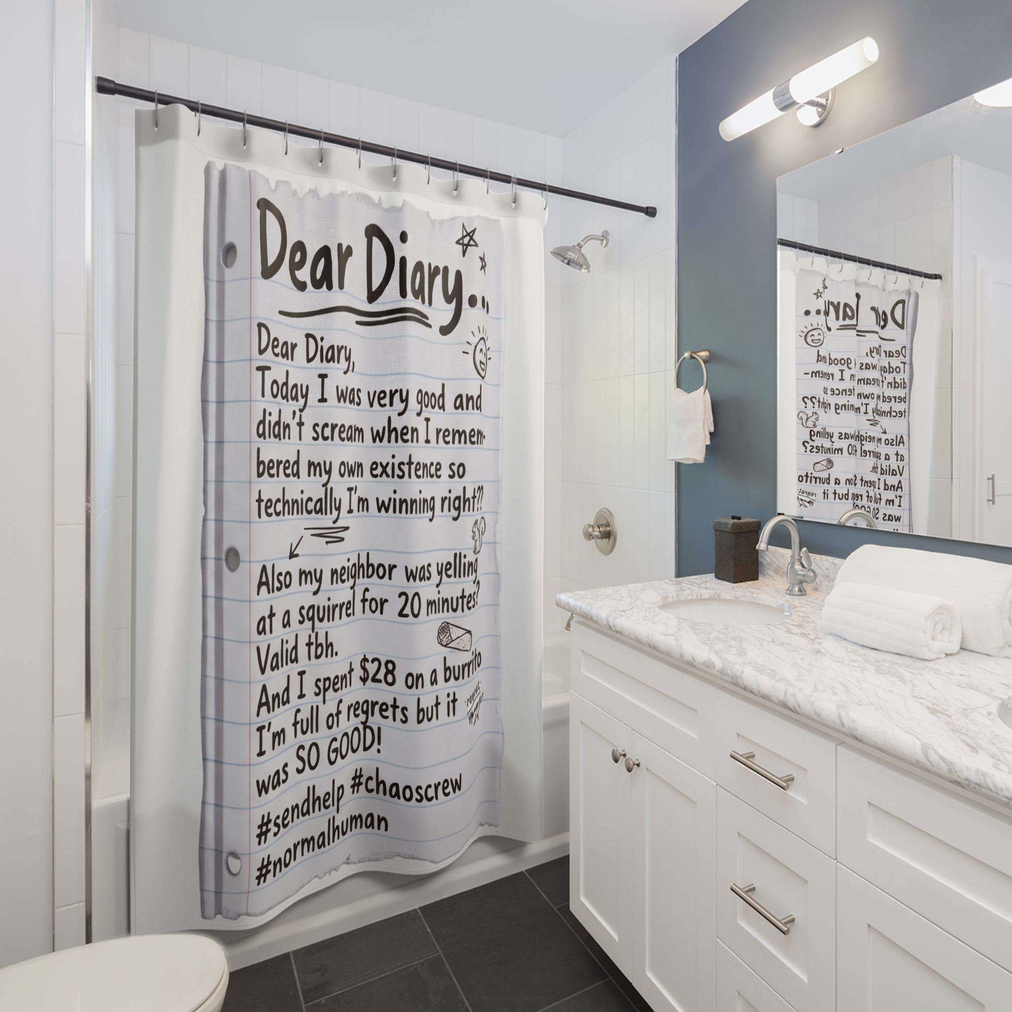 Diary Shower Curtain — Funny 'Dear Diary' Notebook Note Bathroom Curtain