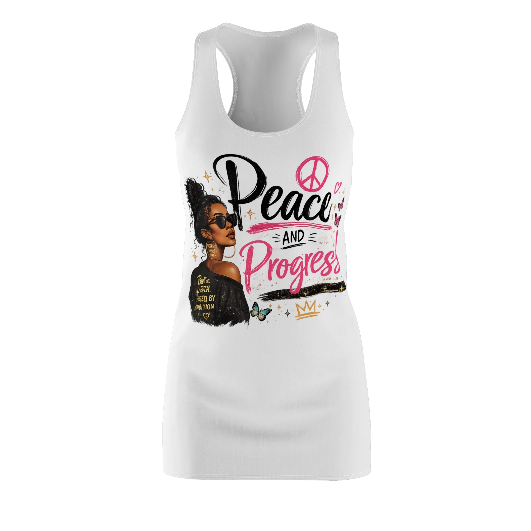 Peace and Progress Racerback Dress – Empowerment Graphic Dress for Women