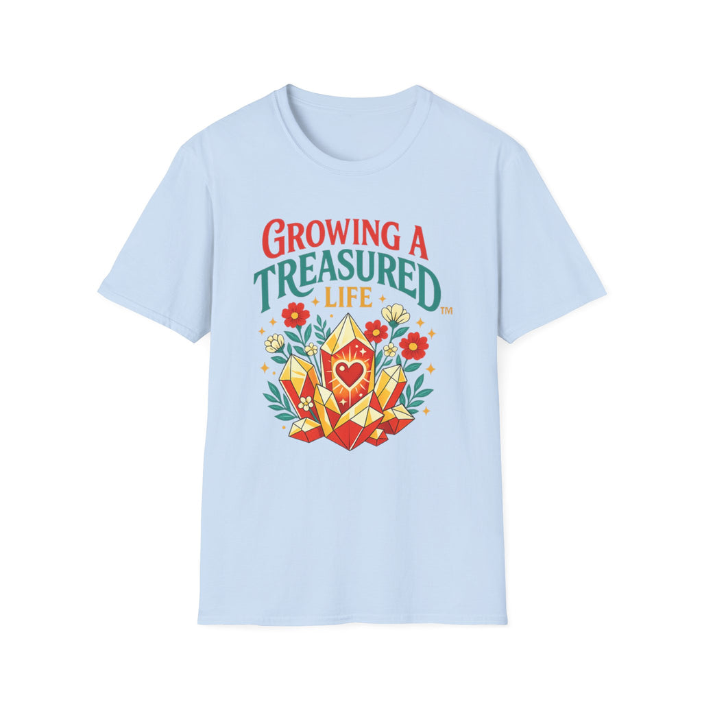 Growing a Treasured Life T-Shirt — Floral Heart & Gem Inspirational Tee