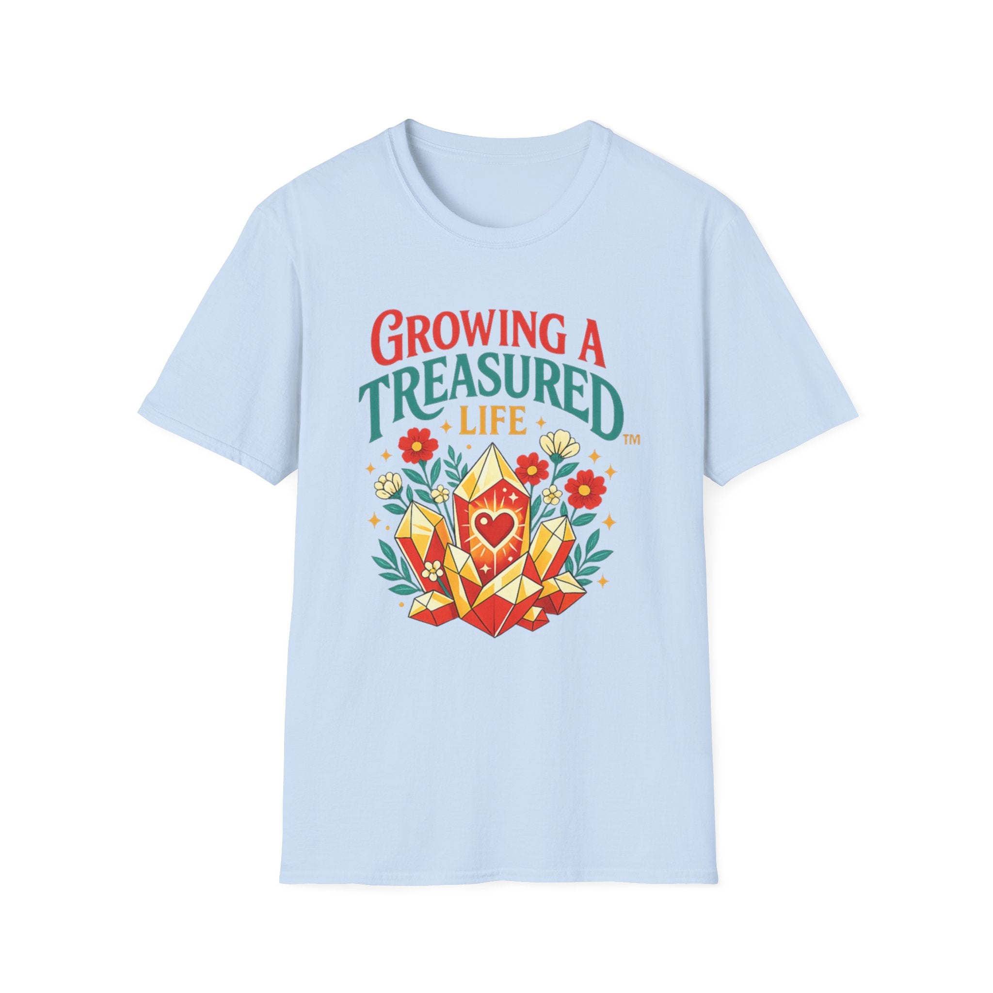 Growing a Treasured Life T-Shirt — Floral Heart & Gem Inspirational Tee