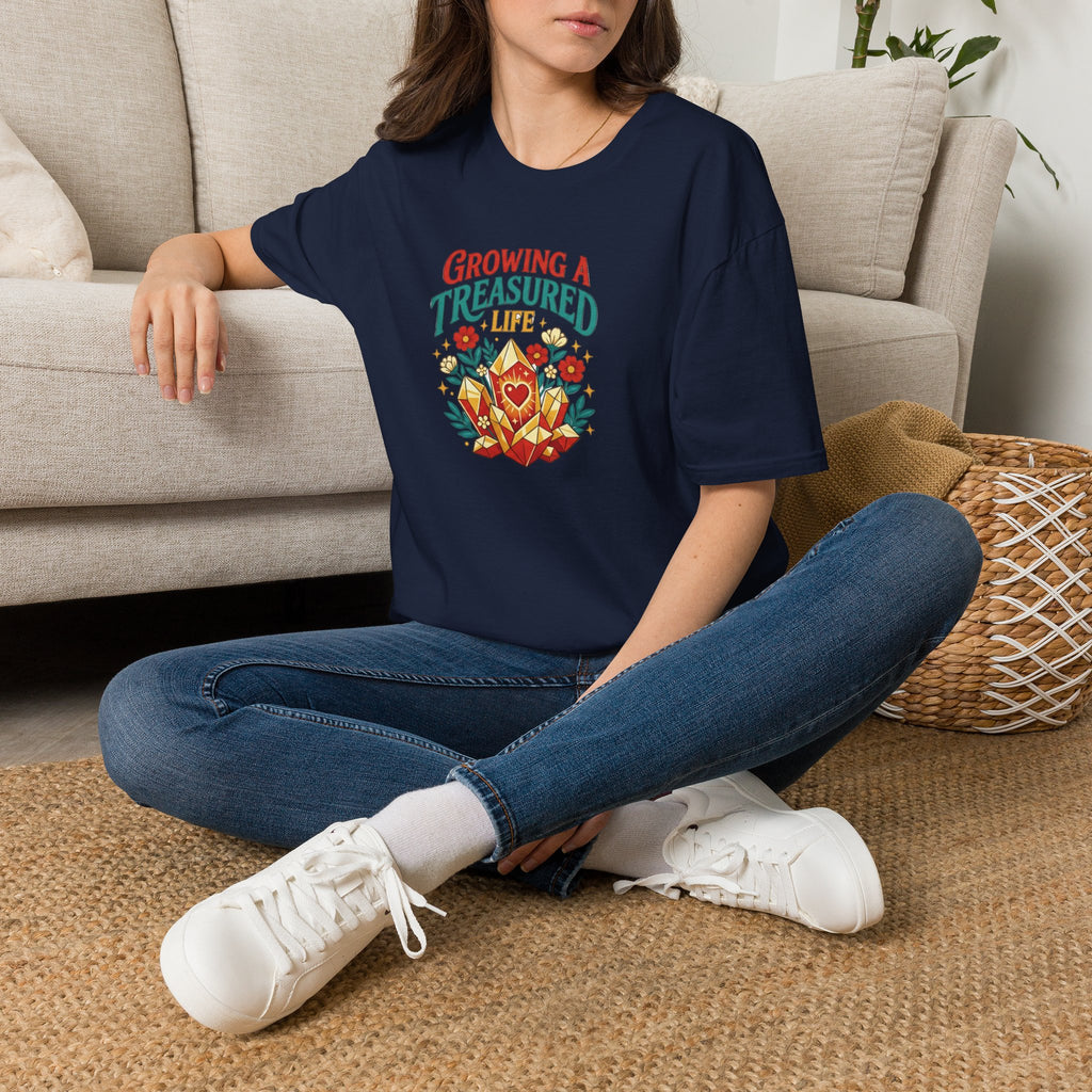 Growing a Treasured Life T-Shirt — Floral Heart & Gem Inspirational Tee