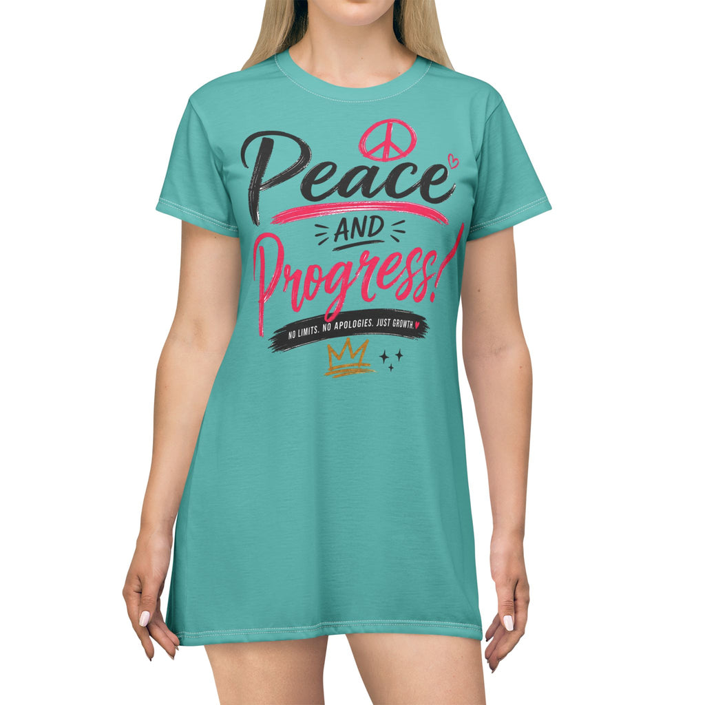 Peace and Progress T‑Shirt Dress – Retro Peace Sign Graphic