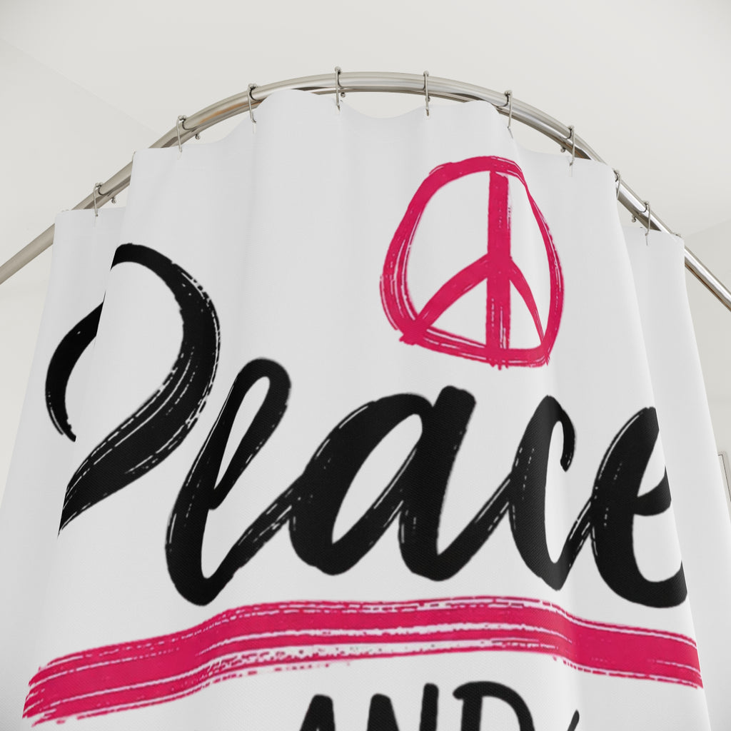 Peace and Progress Shower Curtain – Motivational Pink Peace Sign Bathroom Decor