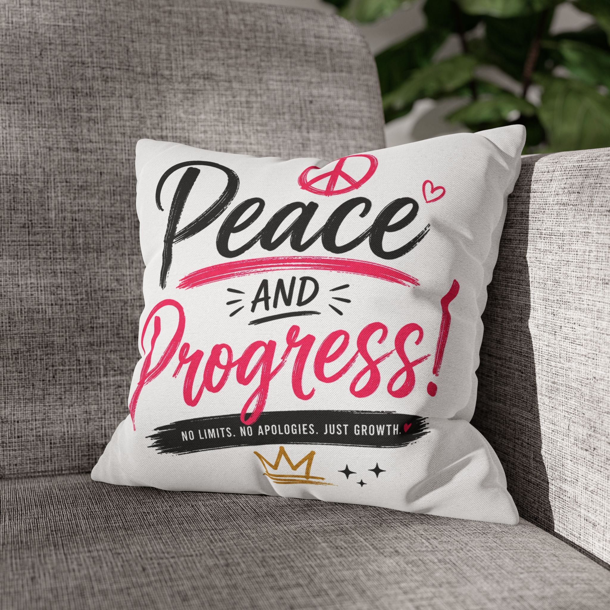 Peace and Progress Decorative Pillowcase — Motivational Throw Pillow Cover