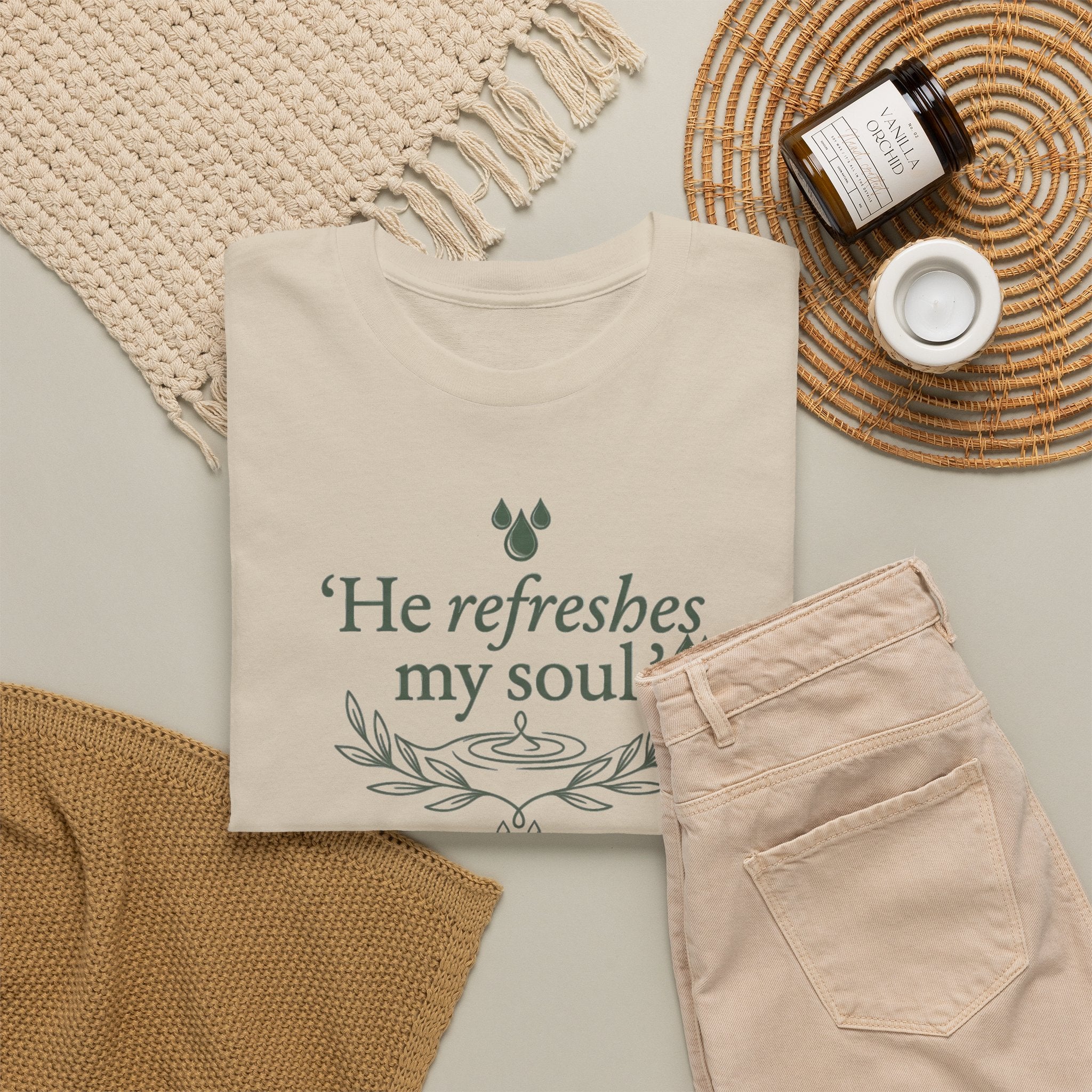 Psalm 23 "He Refreshes My Soul" T-Shirt