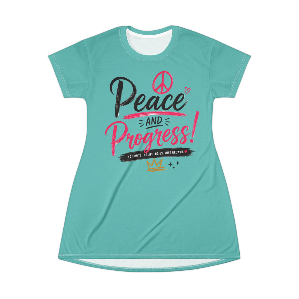 Peace and Progress T‑Shirt Dress – Retro Peace Sign Graphic