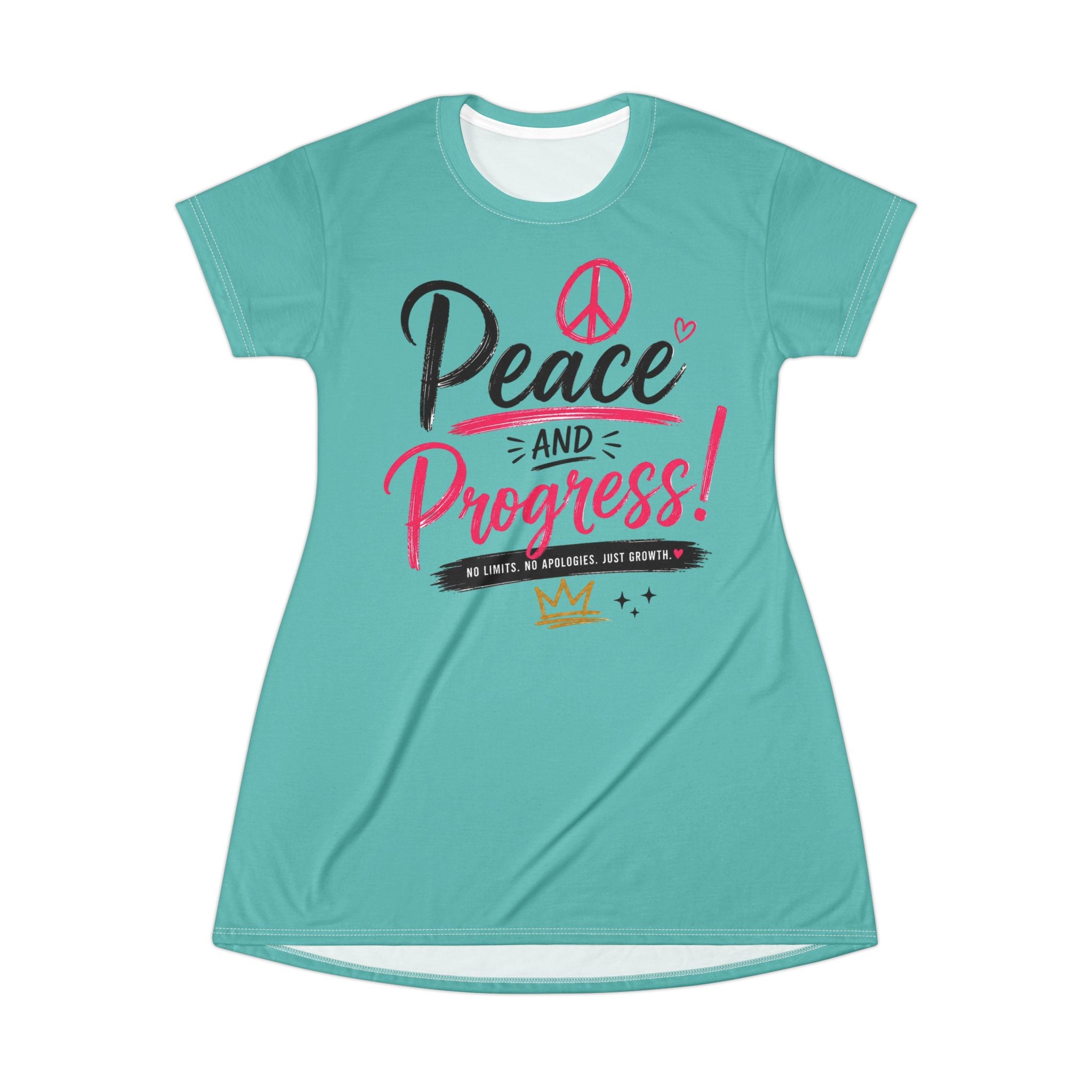 Peace and Progress T‑Shirt Dress – Retro Peace Sign Graphic