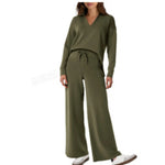 Women's Tracksuit Sports Suit V-neck Long-sleeved Pullover Top And Drawstring Straight-leg Trousers Casual Solid Trousers Set thumbnail 12