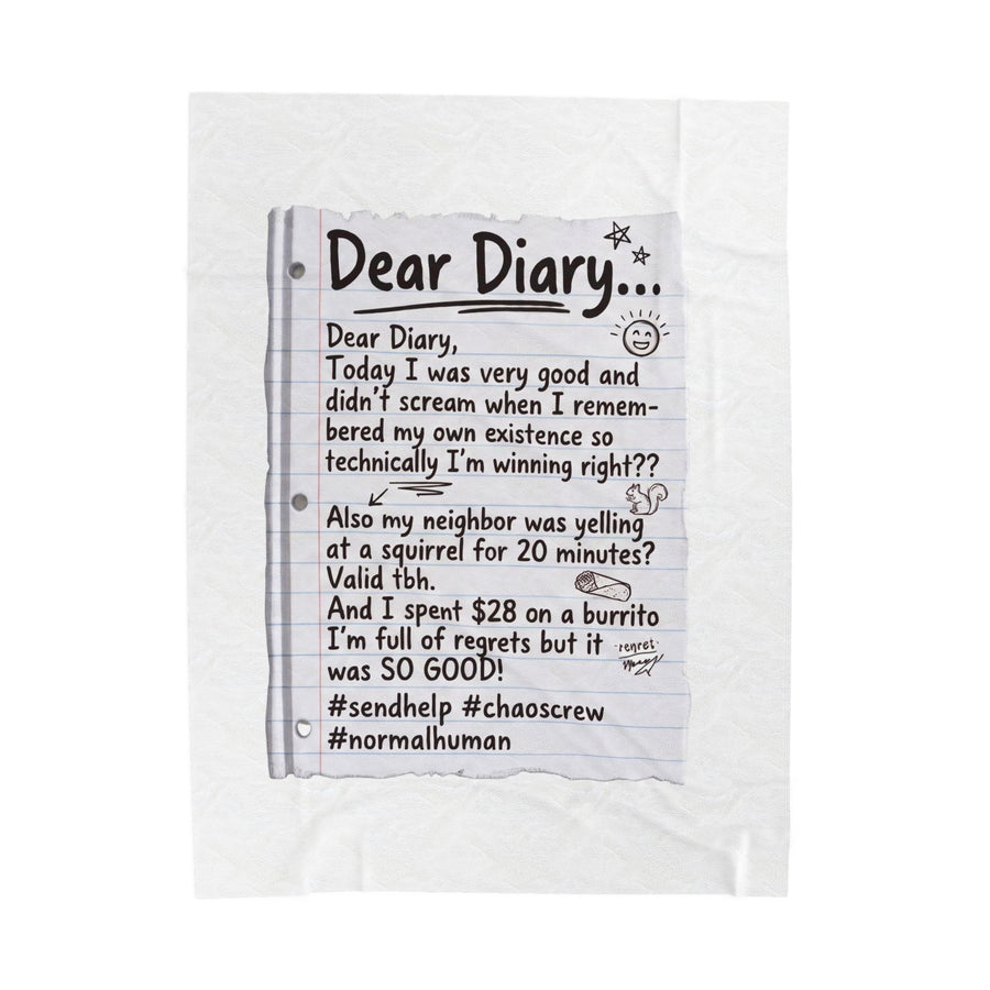 Plush Blanket — “Dear Diary” Funny Journal Note Throw
