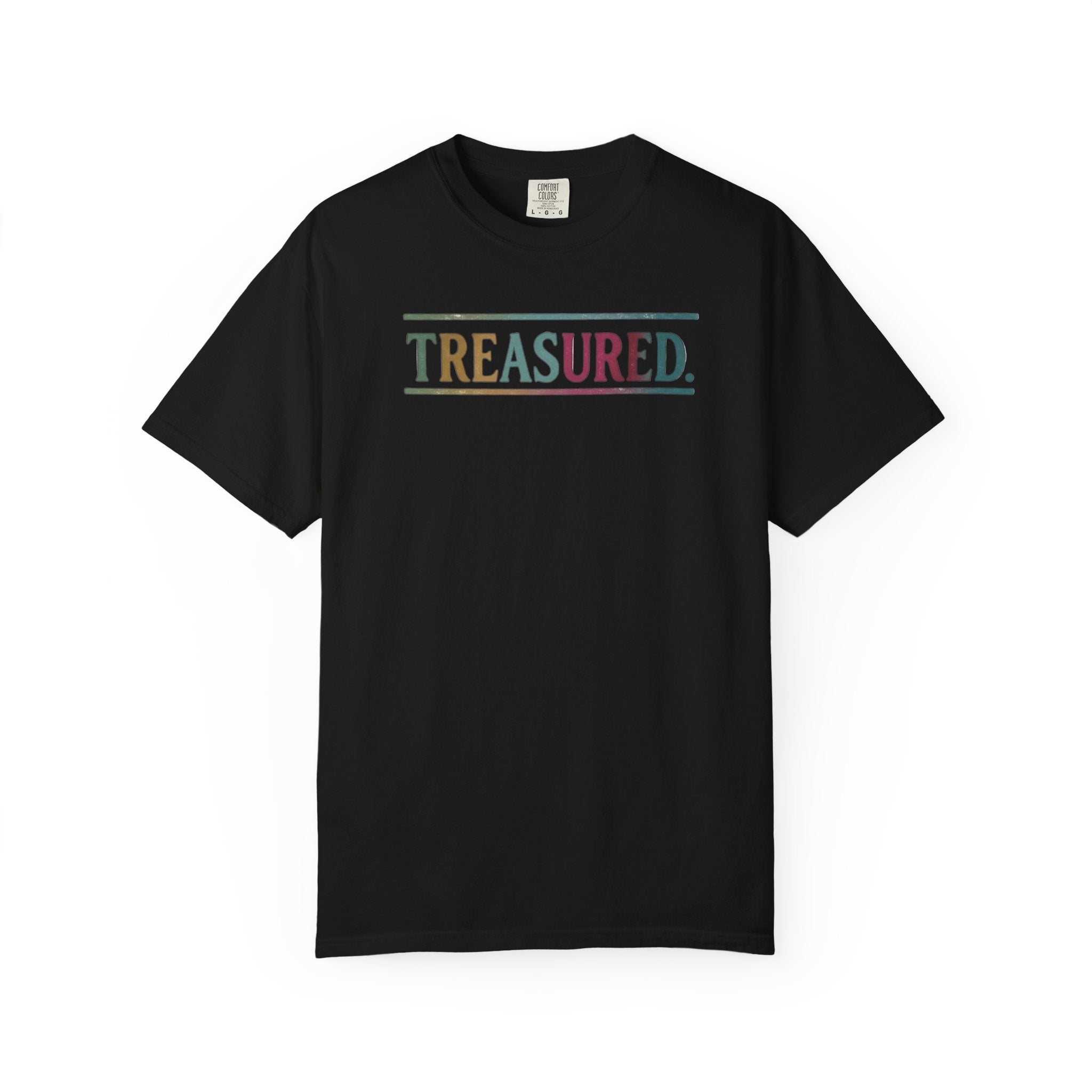 Treasured Garment-Dyed T-Shirt — Retro Color Block "TREASURED." Tee