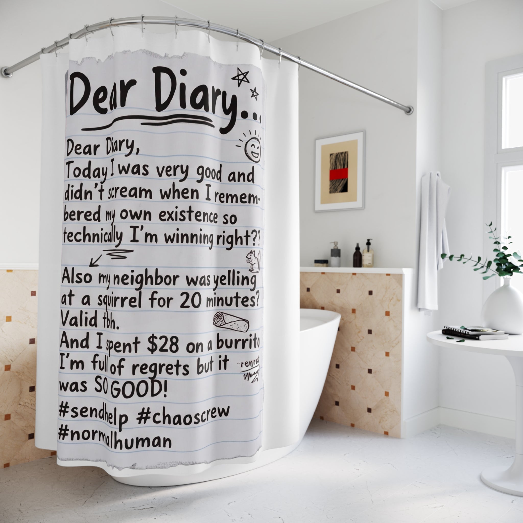 Diary Shower Curtain — Funny 'Dear Diary' Notebook Note Bathroom Curtain