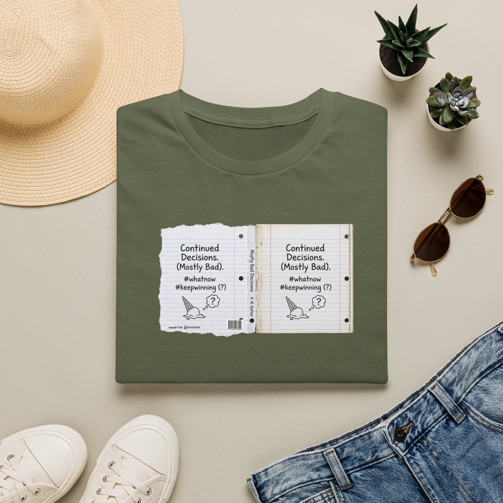 T-Shirt — "Continued Decisions (Mostly Bad)" Notebook Graphic Tee
