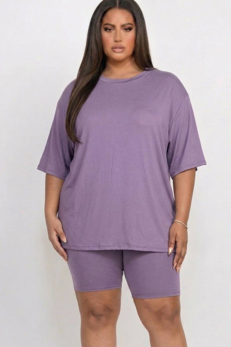 Plus Size Loose Fit Top & Bike Shorts Set