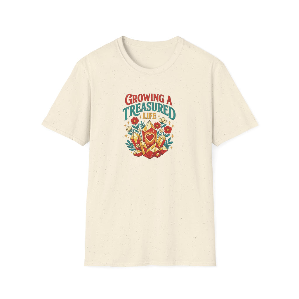 Growing a Treasured Life T-Shirt — Floral Heart & Gem Inspirational Tee