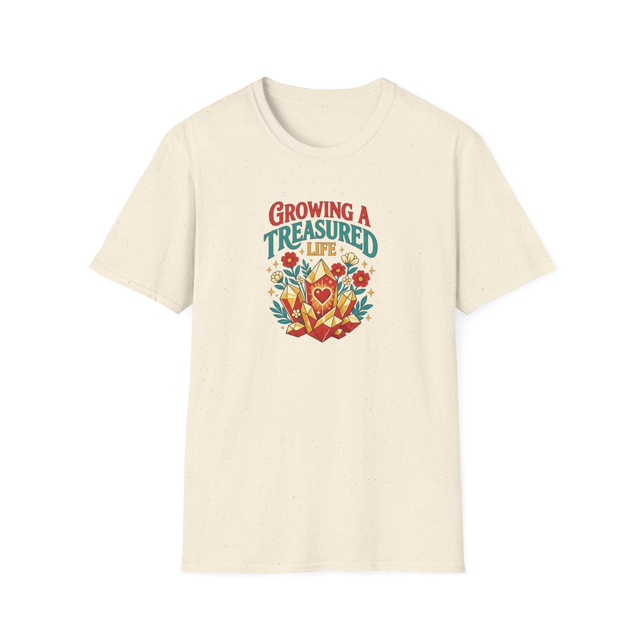 Growing a Treasured Life T-Shirt — Floral Heart & Gem Inspirational Tee