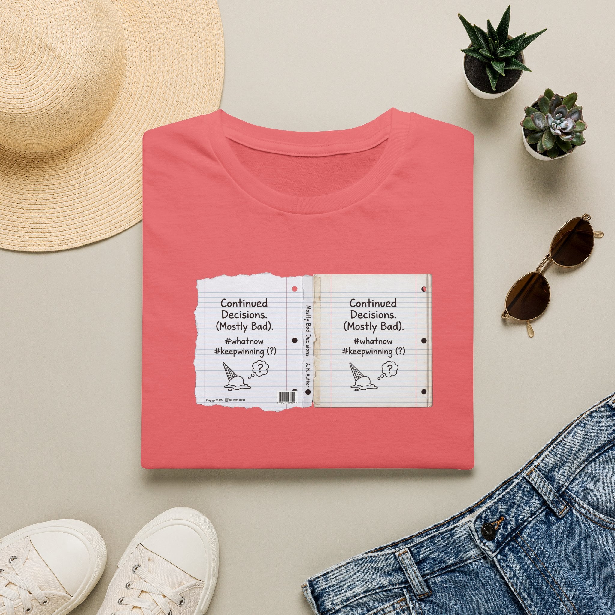 T-Shirt — "Continued Decisions (Mostly Bad)" Notebook Graphic Tee