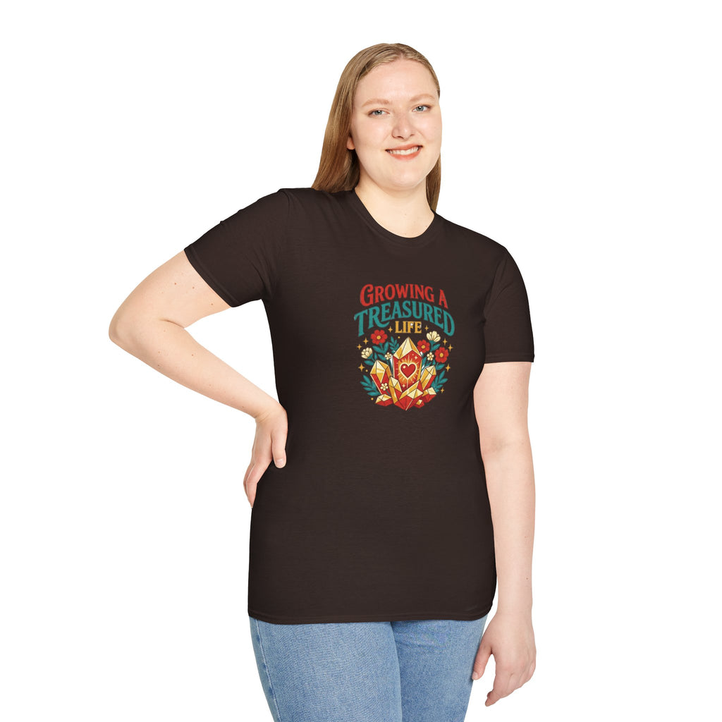 Growing a Treasured Life T-Shirt — Floral Heart & Gem Inspirational Tee
