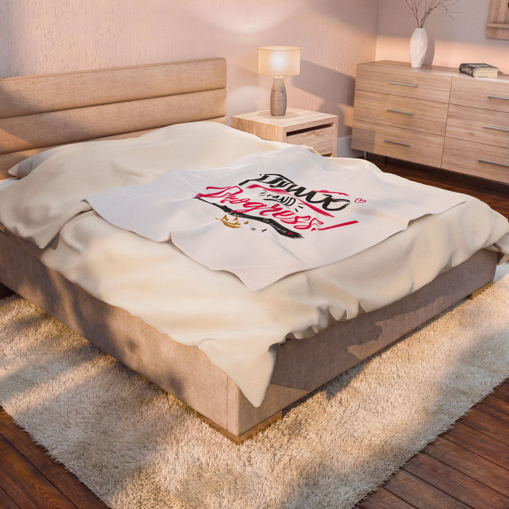Velveteen Plush Blanket — “Peace and Progress!” Inspirational Throw for Activists & Cozy Home Décor