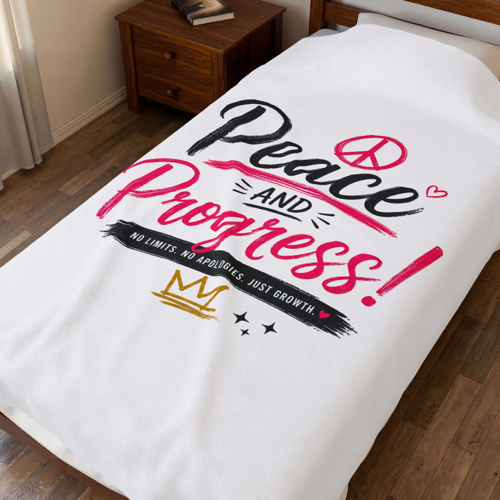 Velveteen Plush Blanket — “Peace and Progress!” Inspirational Throw for Activists & Cozy Home Décor