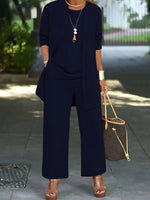 3-piece Cardigan Suit Pure Color Split Sleeveless Vest Top Long Sleeve Jacket And Wide Leg Pants Set thumbnail 19