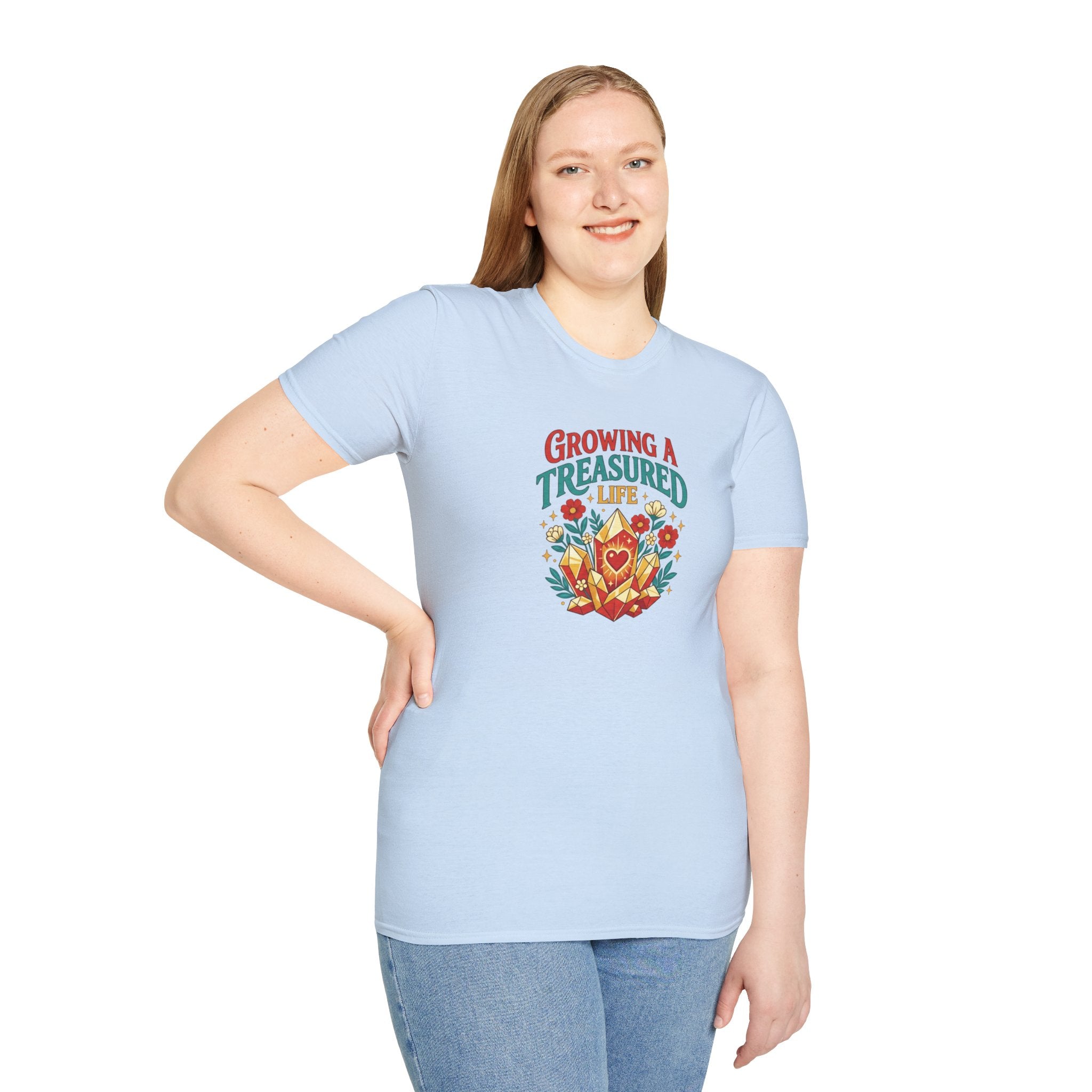 Growing a Treasured Life T-Shirt — Floral Heart & Gem Inspirational Tee
