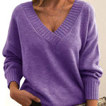 Solid V-neck Sweater Fashion Loose Long-sleeved Knitted Tops Autumn And Winter Women's Clothing thumbnail 7