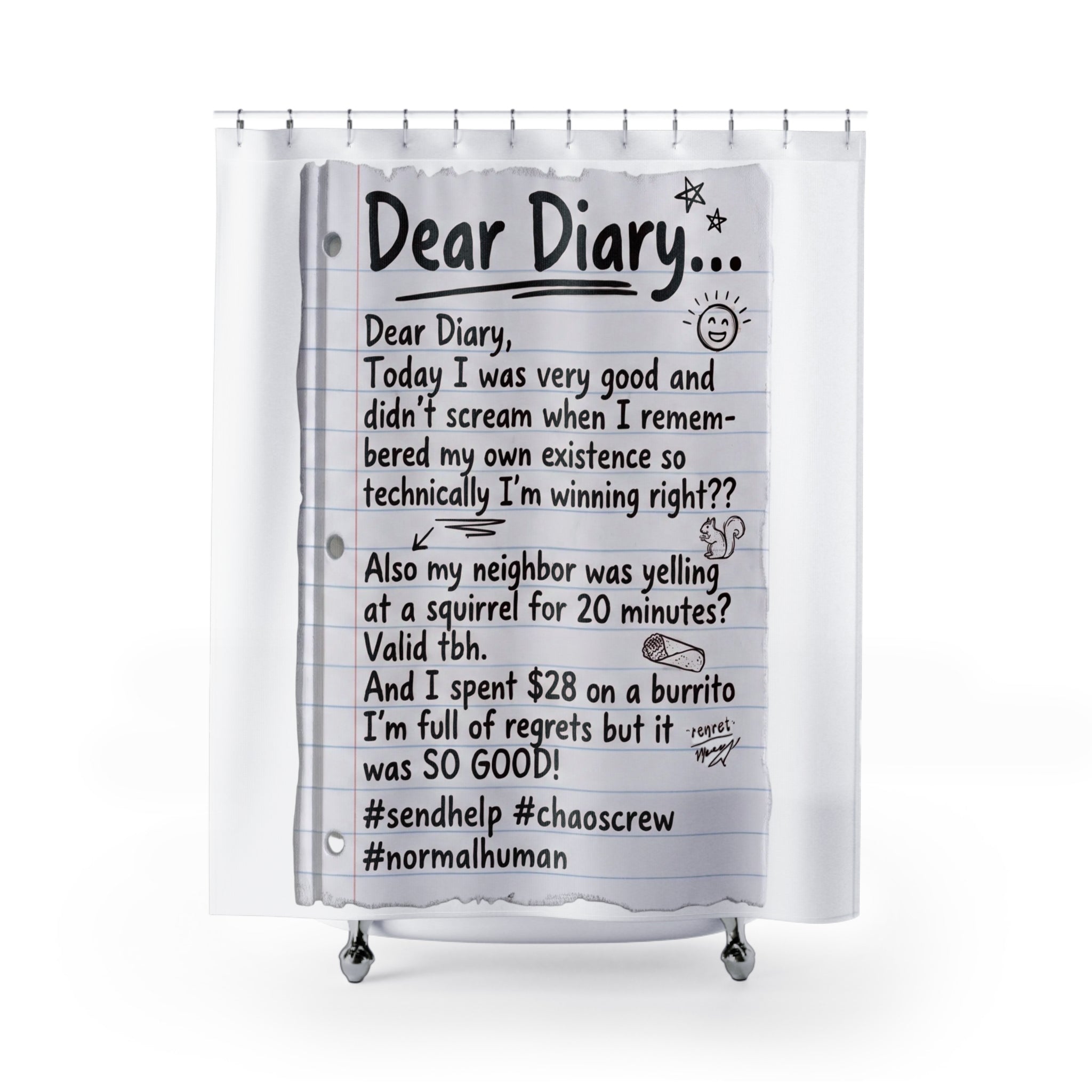 Diary Shower Curtain — Funny 'Dear Diary' Notebook Note Bathroom Curtain