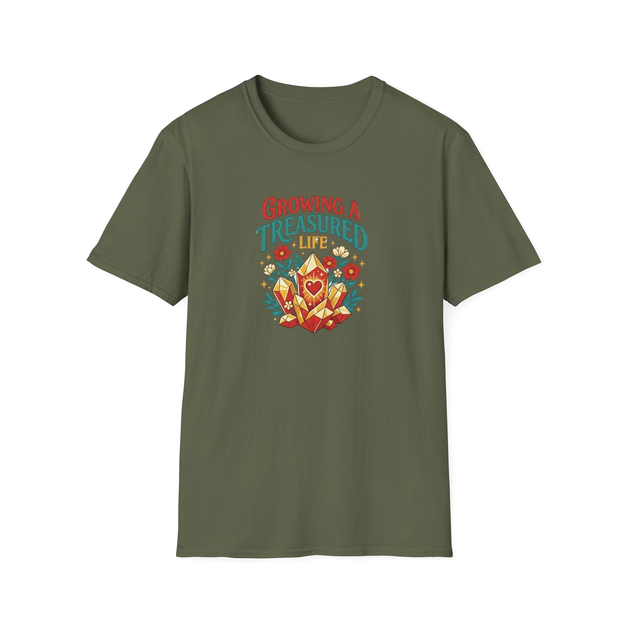 Growing a Treasured Life T-Shirt — Floral Heart & Gem Inspirational Tee