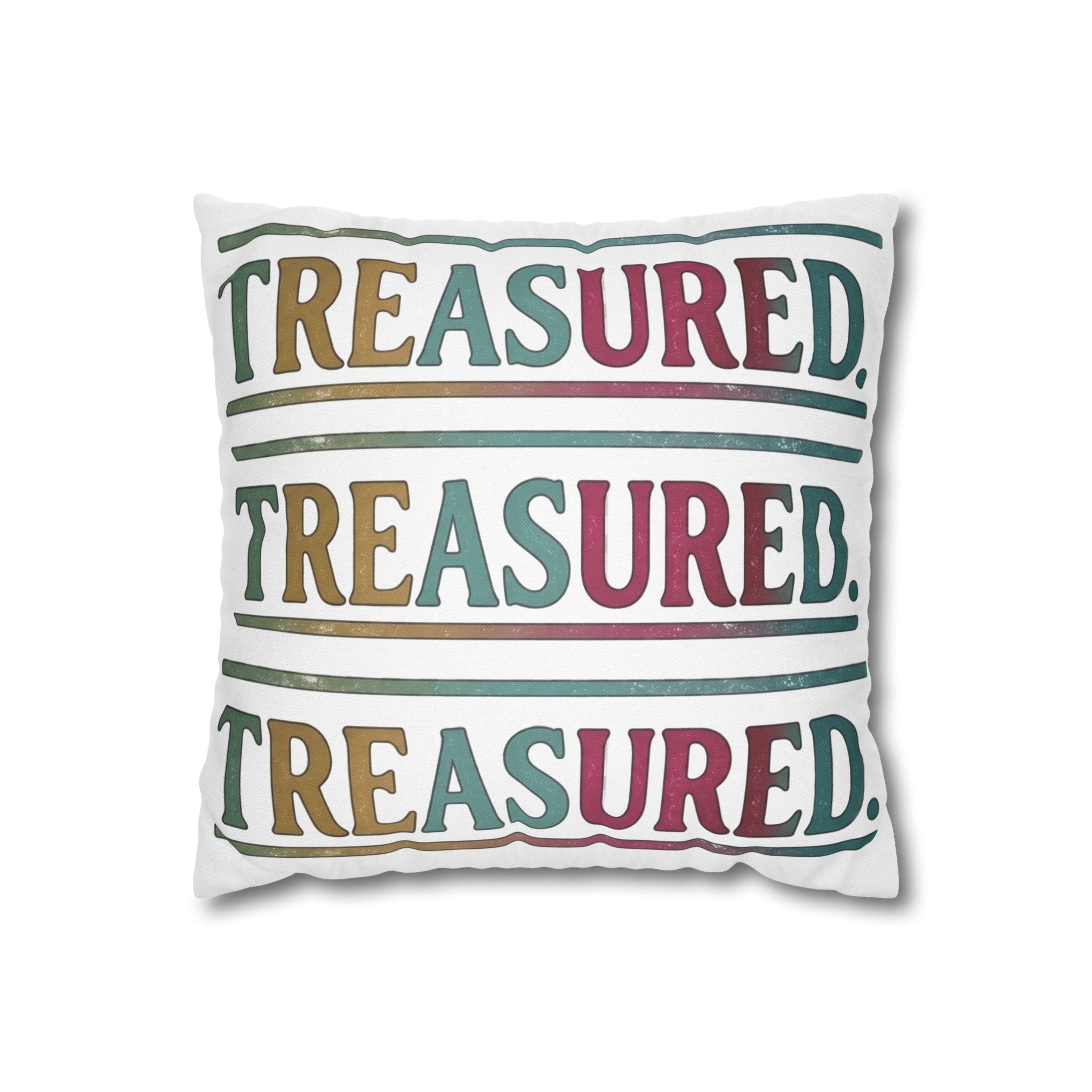Treasured Repeating Text Throw Pillowcase — Colorful Typography Decorative Cushion Cover