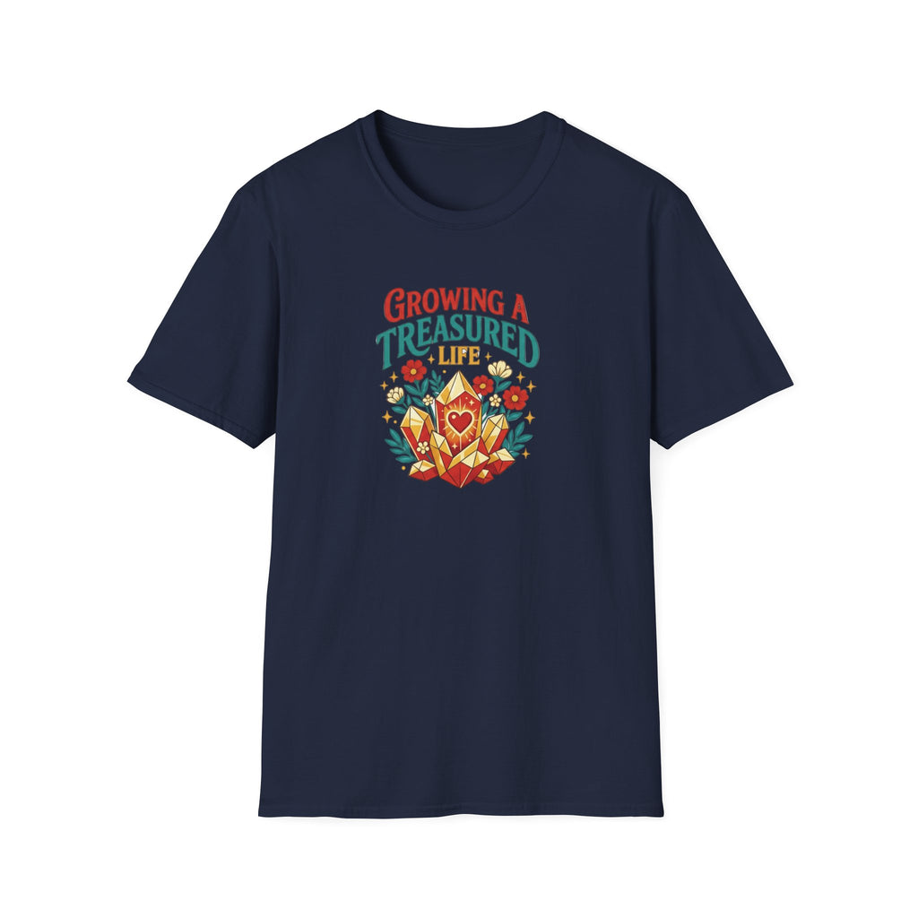 Growing a Treasured Life T-Shirt — Floral Heart & Gem Inspirational Tee