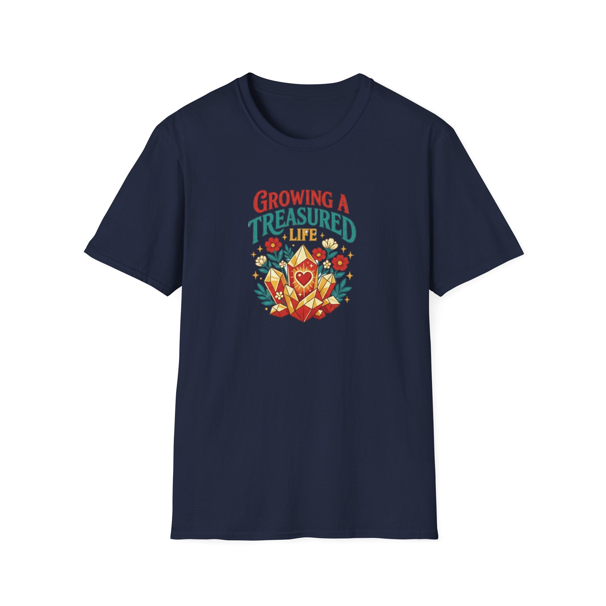 Growing a Treasured Life T-Shirt — Floral Heart & Gem Inspirational Tee