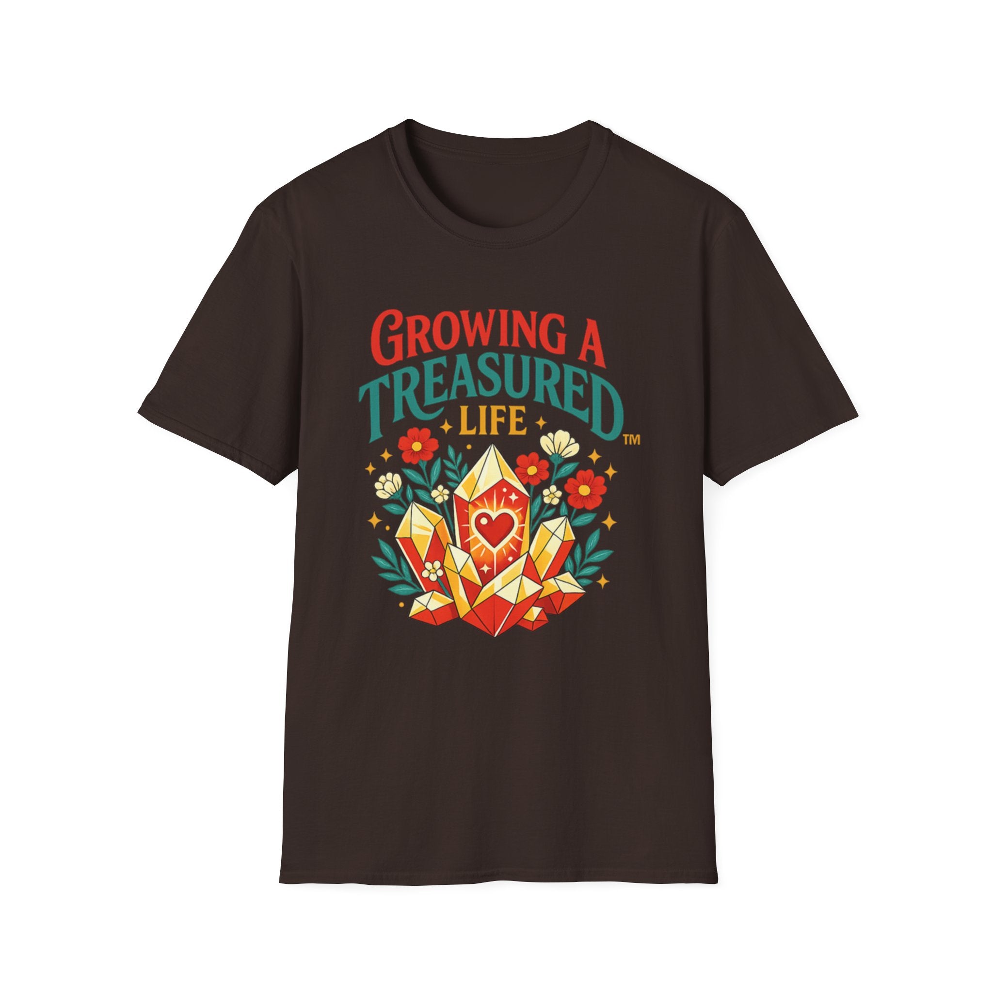 Growing a Treasured Life T-Shirt — Floral Heart & Gem Inspirational Tee