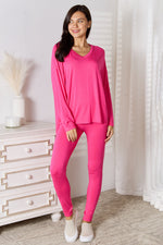 Basic Bae Full Size V-Neck Soft Rayon Long Sleeve Top and Pants Lounge Set thumbnail 1