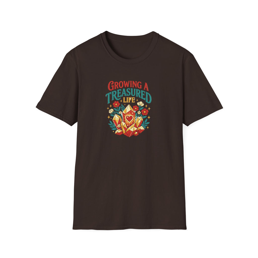 Growing a Treasured Life T-Shirt — Floral Heart & Gem Inspirational Tee