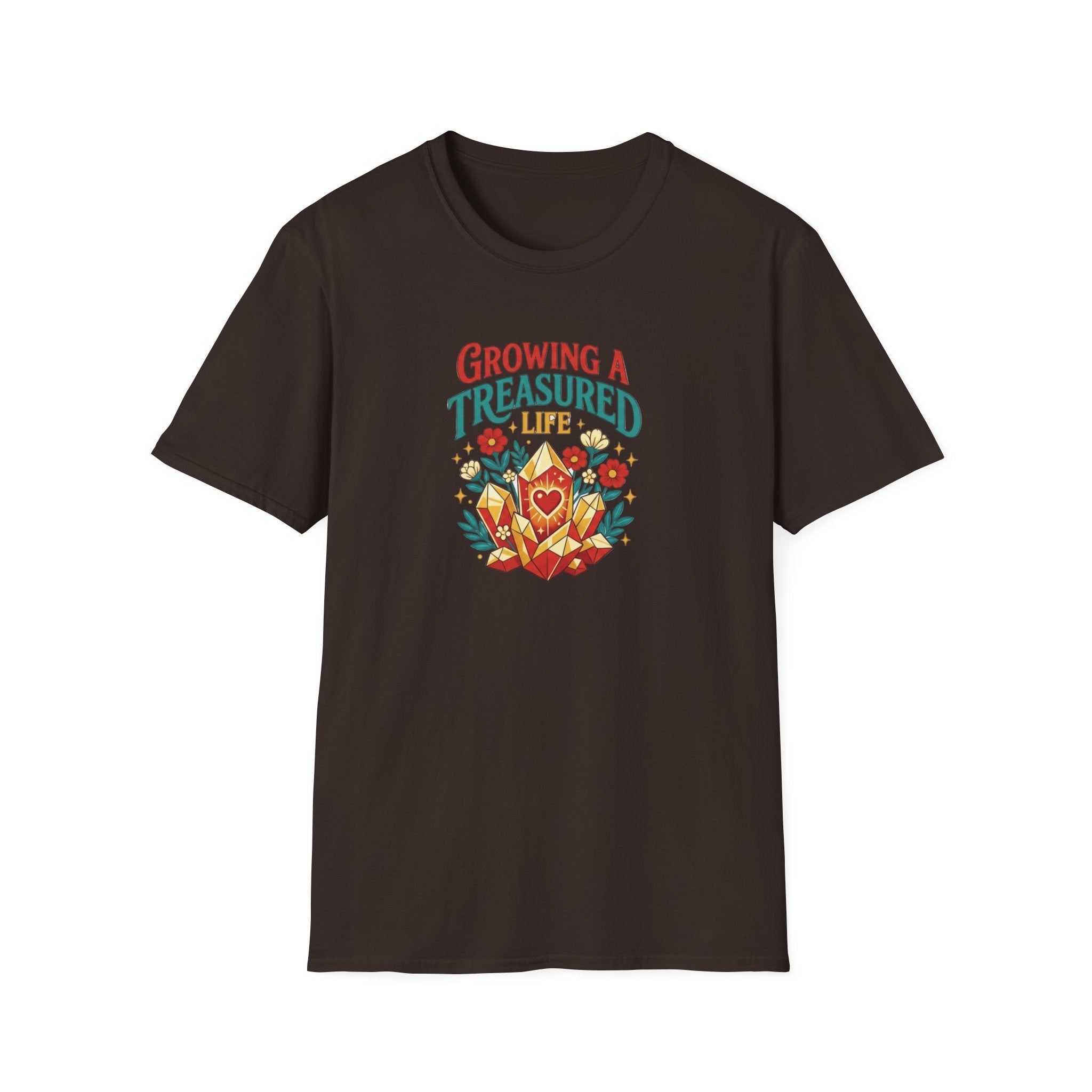 Growing a Treasured Life T-Shirt — Floral Heart & Gem Inspirational Tee
