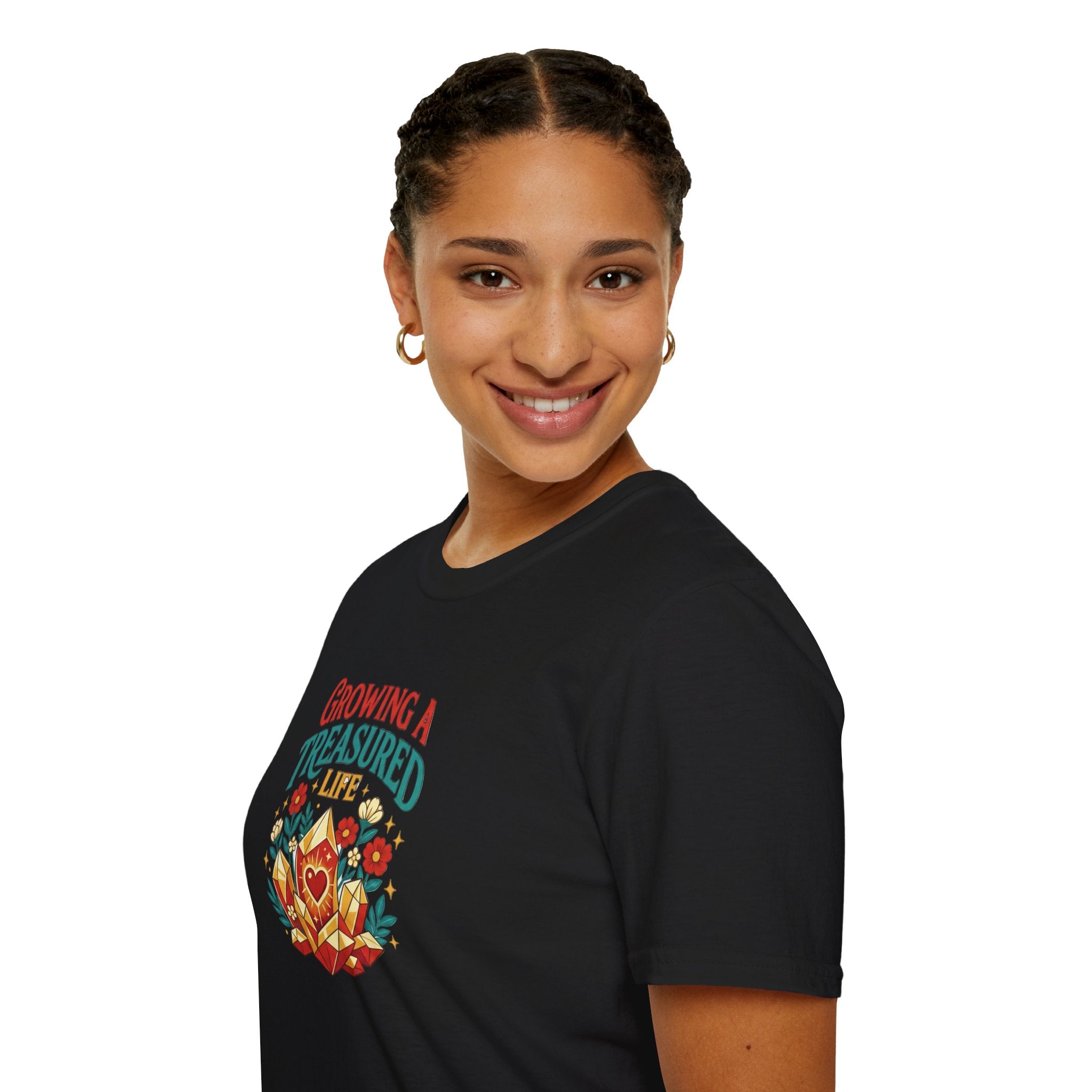 Growing a Treasured Life T-Shirt — Floral Heart & Gem Inspirational Tee