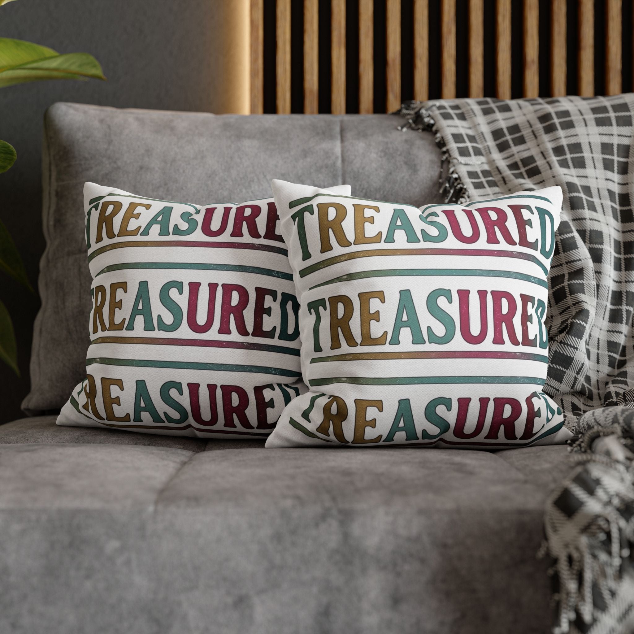 Treasured Repeating Text Throw Pillowcase — Colorful Typography Decorative Cushion Cover
