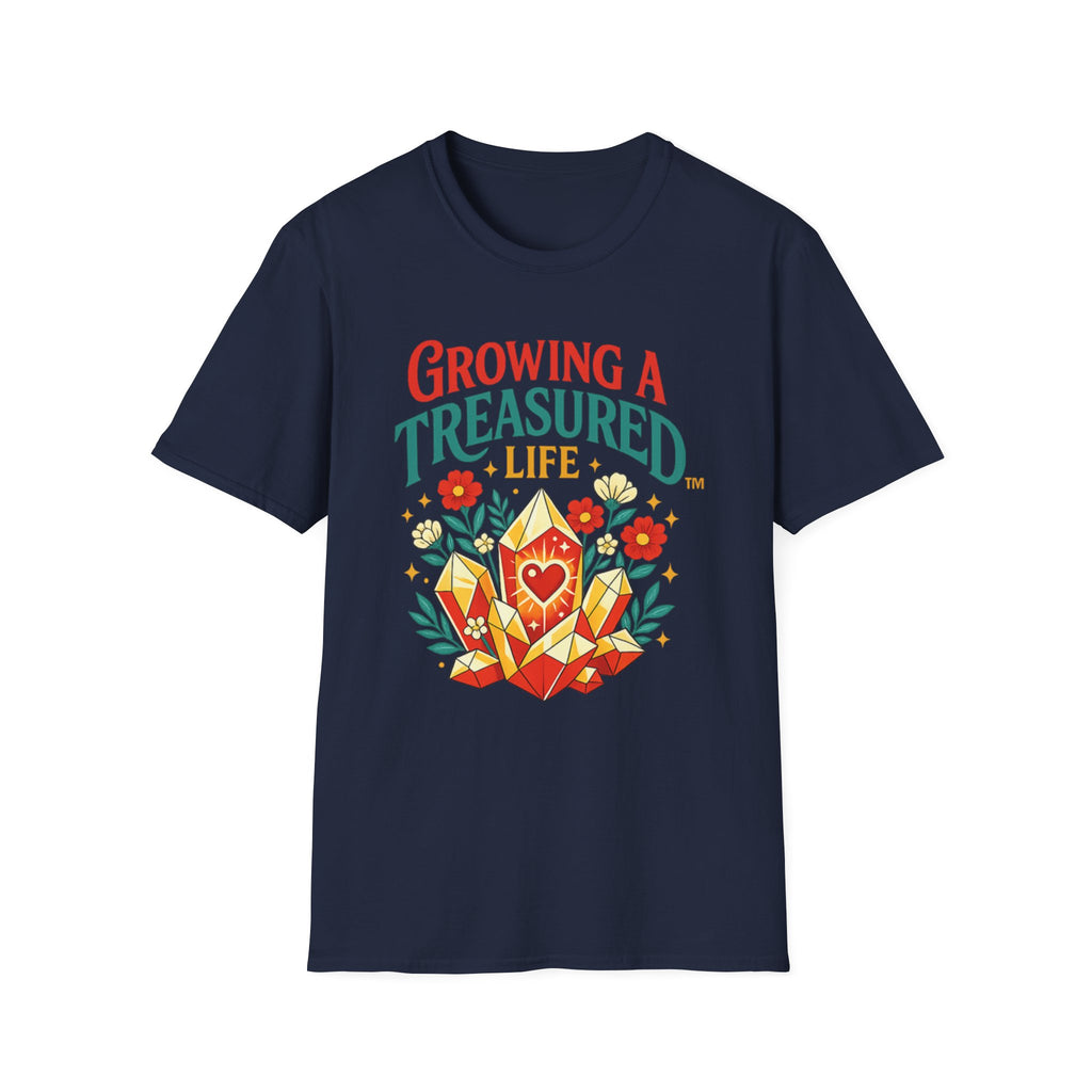 Growing a Treasured Life T-Shirt — Floral Heart & Gem Inspirational Tee