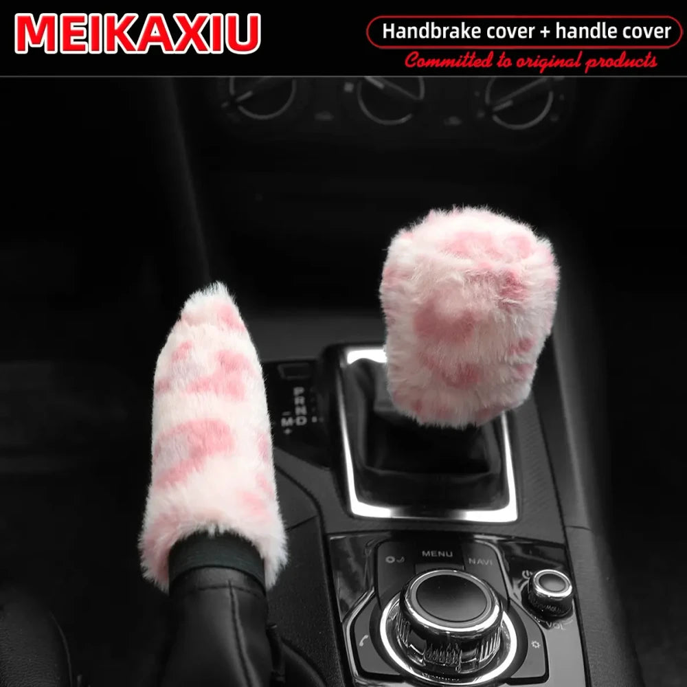 Leopard Print Plush Car Accessory Set